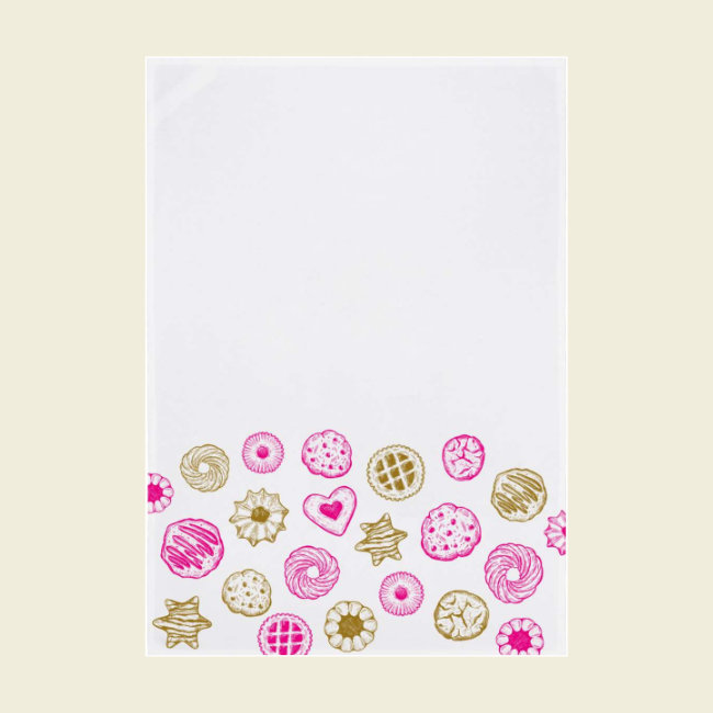 Siebdruck auf weissem Baumwoll Geschirrtuch mit Motiv WEIHNACHTSBÄCKEREI