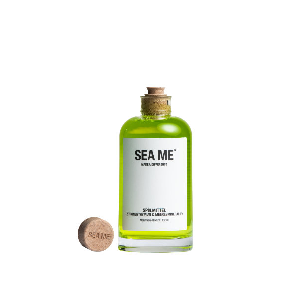 Spülmittel mit Zitronenthymian in Glasflasche