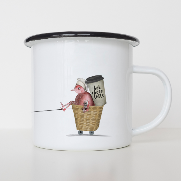 Emaille-Becher mit Vogelmotiv Frühstücksclub