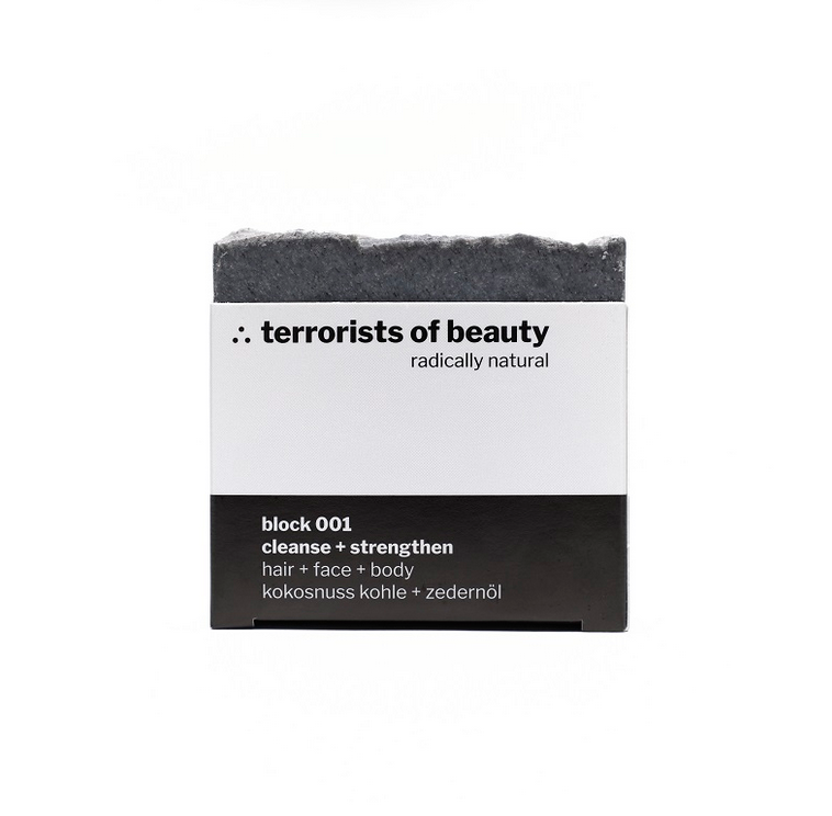 block 001 ∴ cleanse + strengthen - Naturseife mit Kokosnuss-Kohle & Zedernöl