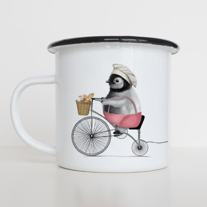 Emaille-Becher mit Vogelmotiv Frühstücksclub