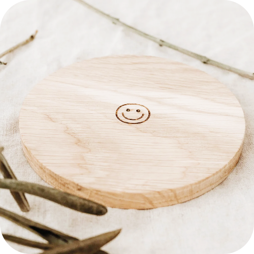 Untersetzer aus Eiche - Motiv: Smiley 