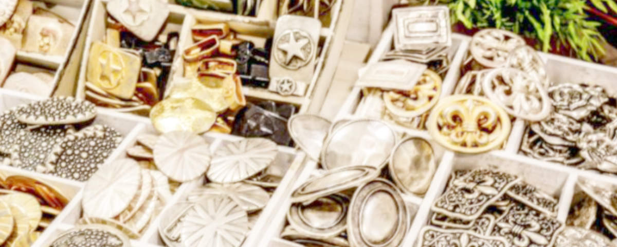 "Mehrere maritime Gürtelschnallen in einer Plastikbox gesammelt"
