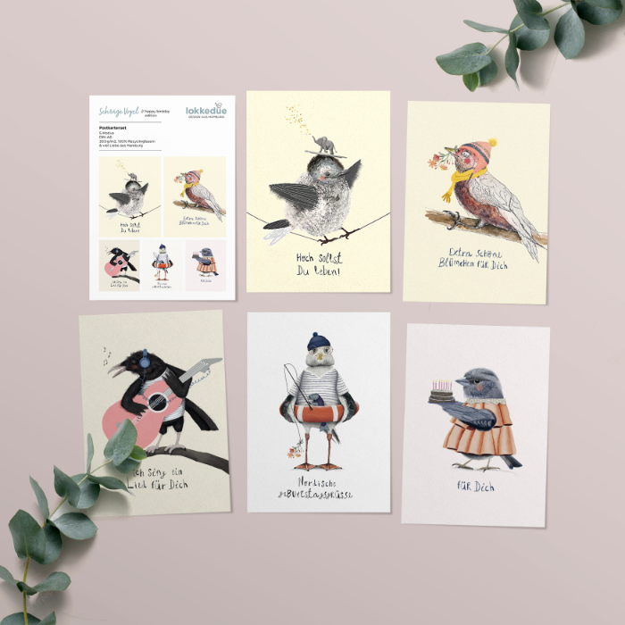 Postkarten Set mit Vogelmotiven "birdday edition" 